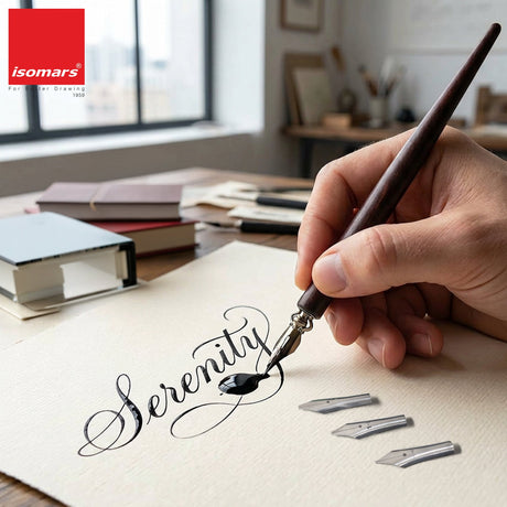 Isomars Wooden Calligraphy Pen Holder Set with 4 Professional Nibs for calligraphy, lettering, sketching and artistic writing - Isomars
