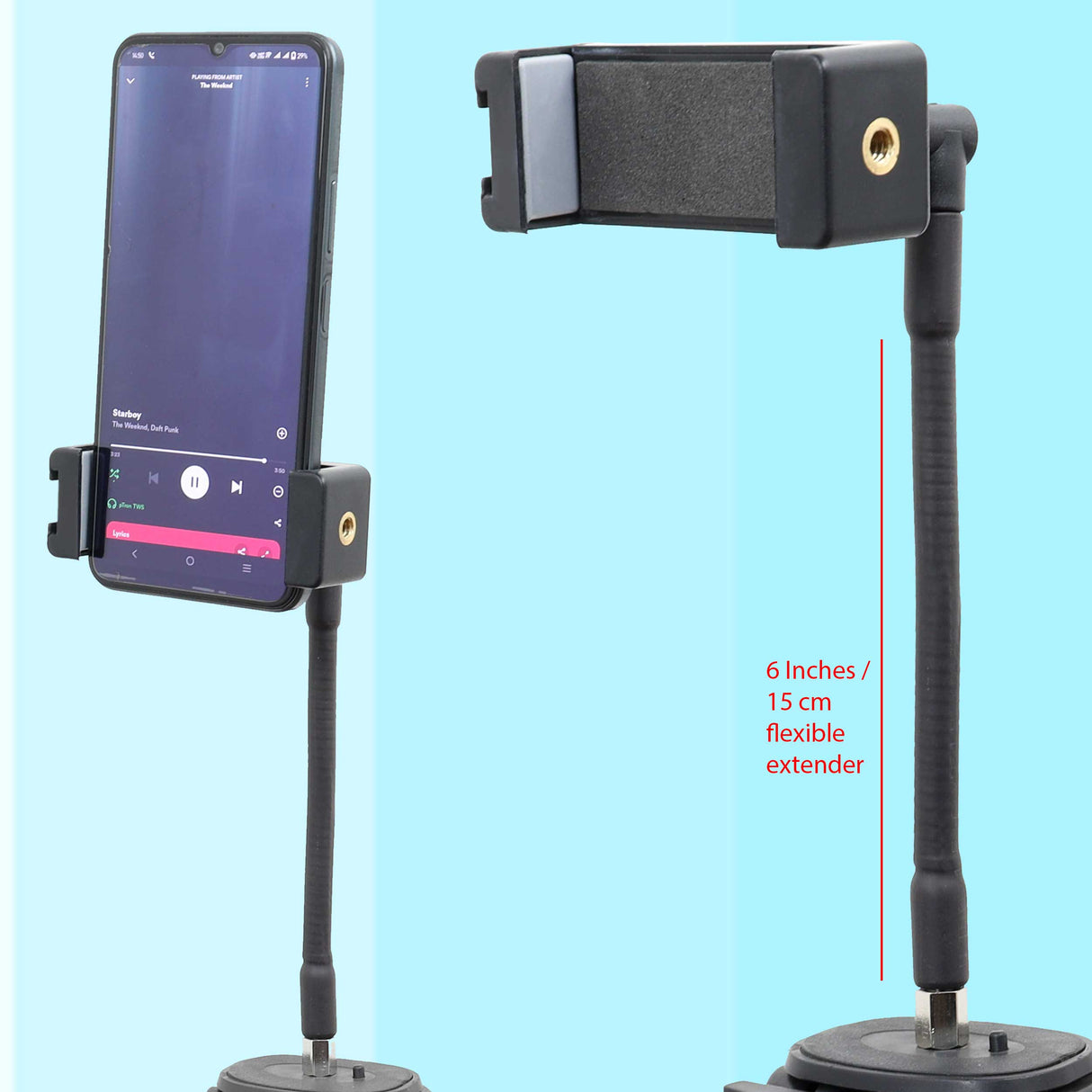 Isomars Tripod Mobile Holder Adjustable- for Smartphones & iPhones (Black) with 360° Rotational Working Angles & Flexible Extender with Spring Mechanisam Adjustable Angles