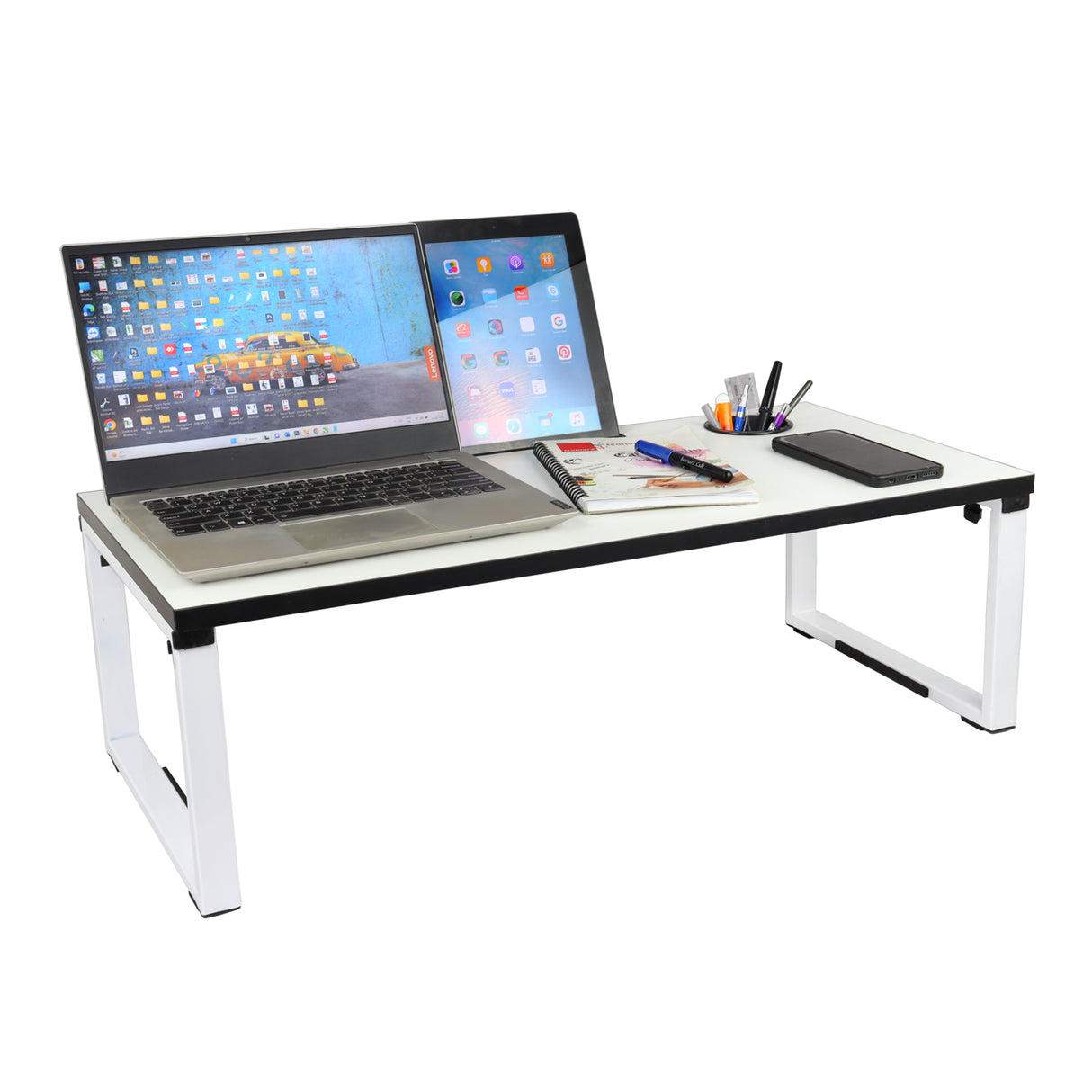 Isomars Bed Desk/Floor Desk Laptop Study Table for Work from Home, Online Classes, Card Games and Kid's Activities (White)