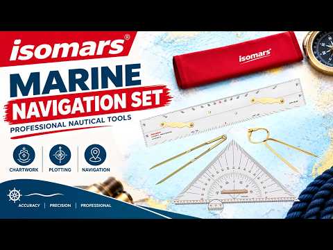 Isomars Marine navigation set with Portland course plotter and brass divider for accurate chart plotting and distance transfer
