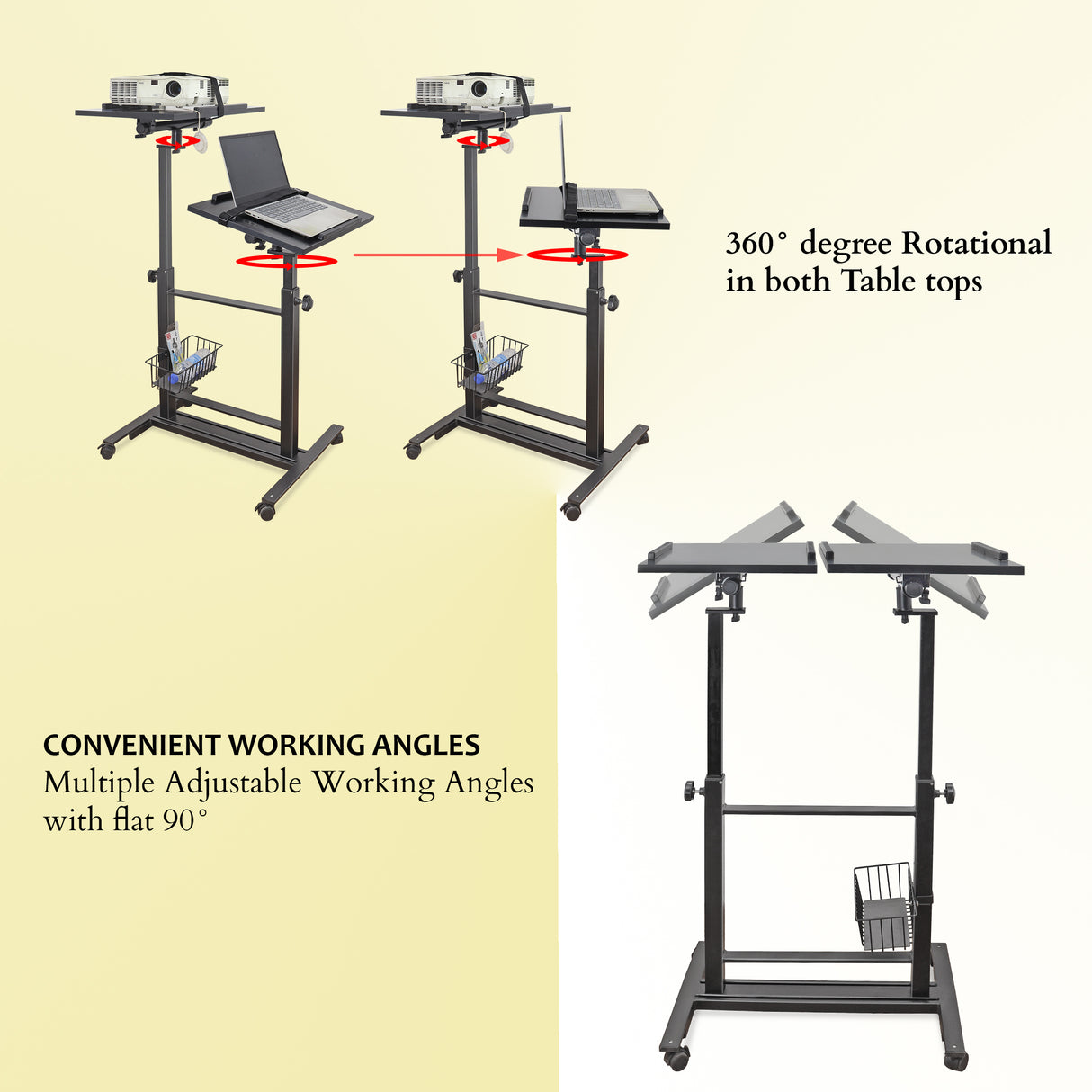 Isomars Sit &Stand 360° 2 Platforms Laptop & Projector User Table Multipurpose Angle Height & 360° Rotation Adjustable Both Side 2 Engineered Wood Board 20" / 50.8 cm x 14" / 35..5 cm (Black)