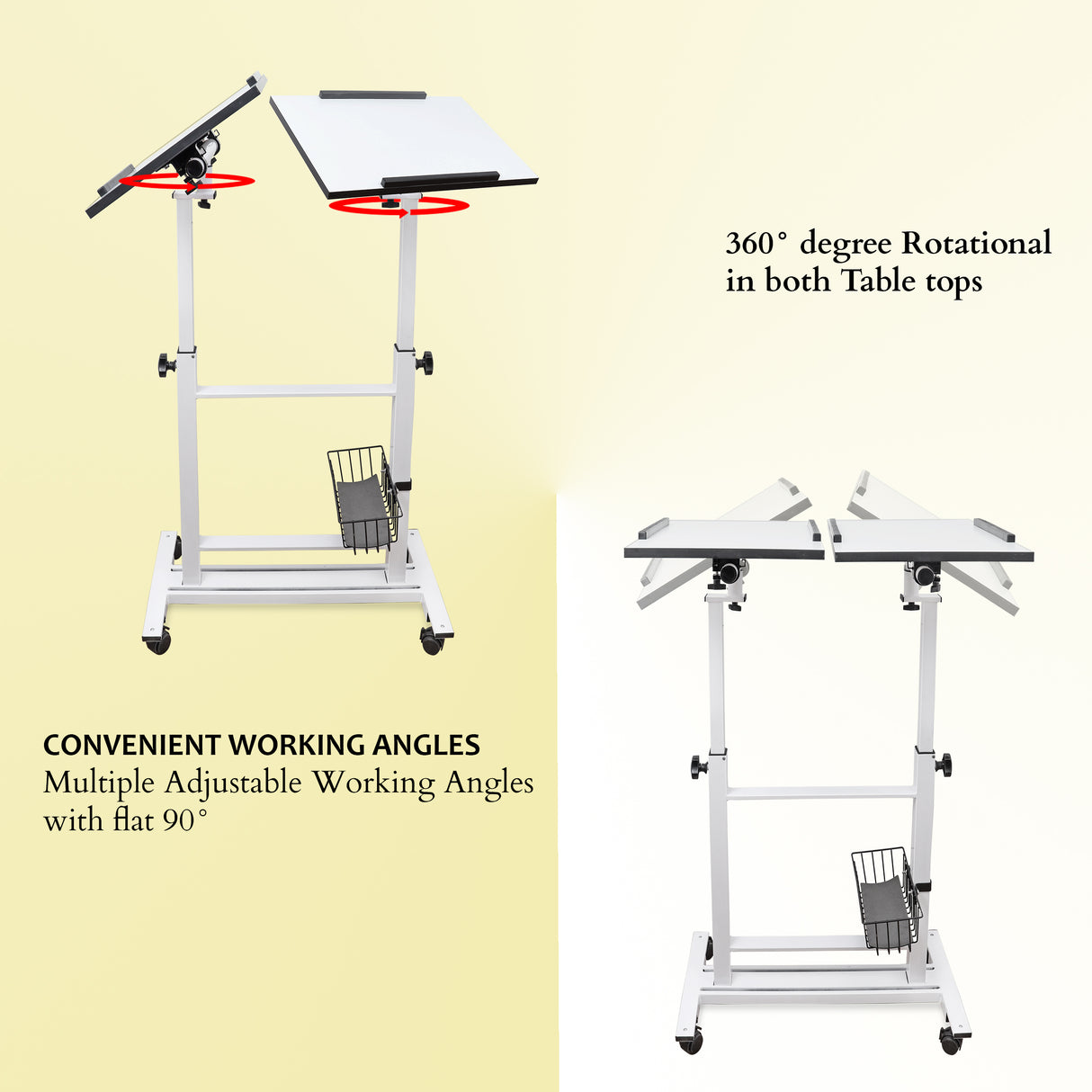 Isomars Sit &Stand 360° 2 Platforms Laptop & Projector User Table Multipurpose Angle Height & 360° Rotation Adjustable Both Side 2 Engineered Wood Board 20" / 50.8 cm x 14" / 35..5 cm (White)