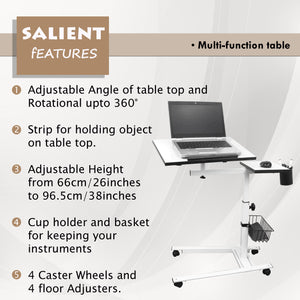 Isomars Metal 360° Rotatable Table Laptop Table Study Desk, Caster Lockable Wheels, & Height Adjustable for Breakfast Table, Work from Home & Online Classes