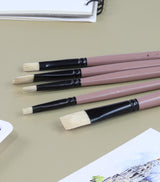 Saphire Flat Paint Brush Set of 5 | Professional Taklon Synthetic Long Handle Artist Brushes for Acrylic, Watercolor, Oil & Gouache Painting | Smooth Strokes, Broad Coverage & Easy Blending - Isomars