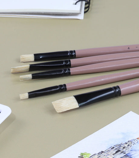 Saphire Flat Paint Brush Set of 5 | Professional Taklon Synthetic Long Handle Artist Brushes for Acrylic, Watercolor, Oil & Gouache Painting | Smooth Strokes, Broad Coverage & Easy Blending - Isomars