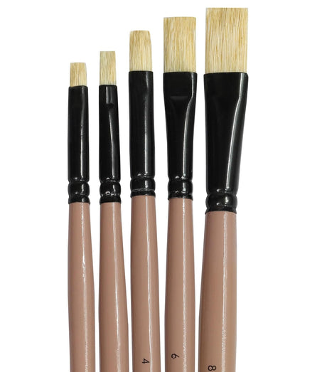 Saphire Flat Paint Brush Set of 5 | Professional Taklon Synthetic Long Handle Artist Brushes for Acrylic, Watercolor, Oil & Gouache Painting | Smooth Strokes, Broad Coverage & Easy Blending - Isomars