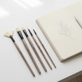 Saphire Master Paint Brush Set of 5 | Professional Hog Hair Long Handle Artist Brushes for Acrylic, Oil, Watercolor & Canvas Painting | Mixed Filbert, Fan, Flat, Round & Liner Brush Set - Isomars