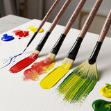 Saphire Master Paint Brush Set of 5 | Professional Hog Hair Long Handle Artist Brushes for Acrylic, Oil, Watercolor & Canvas Painting | Mixed Filbert, Fan, Flat, Round & Liner Brush Set - Isomars