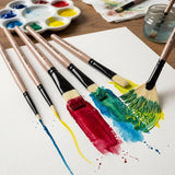 Saphire Master Paint Brush Set of 5 | Professional Hog Hair Long Handle Artist Brushes for Acrylic, Oil, Watercolor & Canvas Painting | Mixed Filbert, Fan, Flat, Round & Liner Brush Set - Isomars