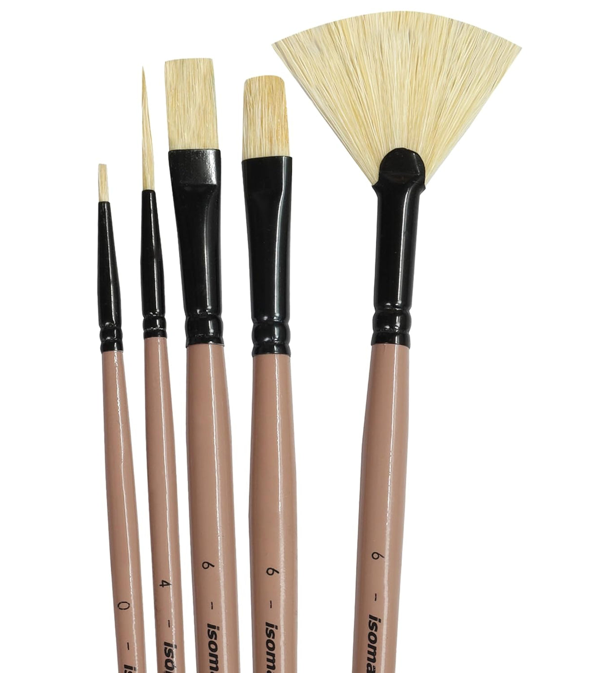 Saphire Master Paint Brush Set of 5 | Professional Hog Hair Long Handle Artist Brushes for Acrylic, Oil, Watercolor & Canvas Painting | Mixed Filbert, Fan, Flat, Round & Liner Brush Set - Isomars