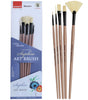Saphire Master Paint Brush Set of 5 | Professional Hog Hair Long Handle Artist Brushes for Acrylic, Oil, Watercolor & Canvas Painting | Mixed Filbert, Fan, Flat, Round & Liner Brush Set - Isomars