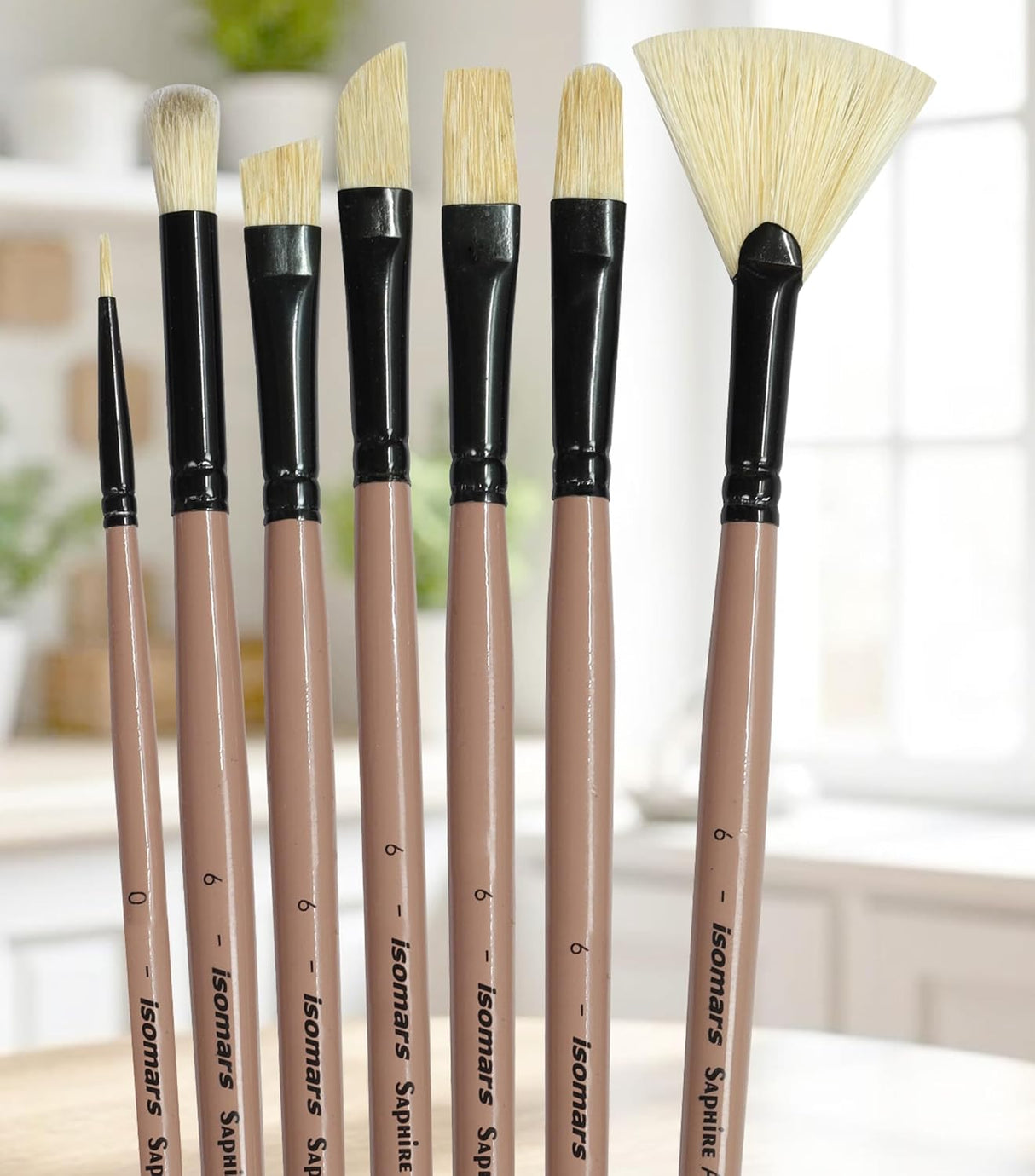 Saphire Painter’s Paint Brush Set of 7 | Professional Mixed Shape Hog Hair Artist Brushes for Acrylic & Oil Painting | Long Handle Canvas Brush Set (Filbert, Fan, Angular, Flat, Round, Deer Foot, Dagger) - Isomars