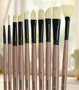 Saphire Professional Paint Brush Set of 10 | Mixed Long Handle Hog Hair Artist Brushes for Acrylic & Oil Painting | Filbert, Fan, Angular, Flat, Round, Deer Foot, Dagger, Cat’s Tongue Canvas Brush Set - Isomars