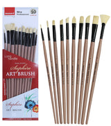 Saphire Professional Paint Brush Set of 10 | Mixed Long Handle Hog Hair Artist Brushes for Acrylic & Oil Painting | Filbert, Fan, Angular, Flat, Round, Deer Foot, Dagger, Cat’s Tongue Canvas Brush Set - Isomars