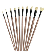 Saphire Professional Paint Brush Set of 10 | Mixed Long Handle Hog Hair Artist Brushes for Acrylic & Oil Painting | Filbert, Fan, Angular, Flat, Round, Deer Foot, Dagger, Cat’s Tongue Canvas Brush Set - Isomars