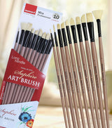 Saphire Professional Paint Brush Set of 10 | Mixed Long Handle Hog Hair Artist Brushes for Acrylic & Oil Painting | Filbert, Fan, Angular, Flat, Round, Deer Foot, Dagger, Cat’s Tongue Canvas Brush Set - Isomars