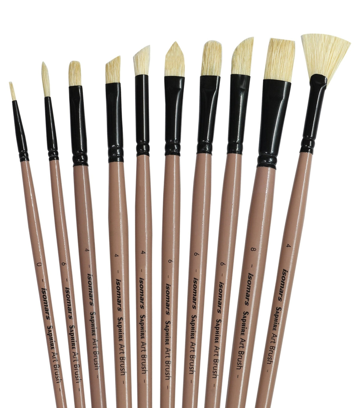 Saphire Professional Paint Brush Set of 10 | Mixed Long Handle Hog Hair Artist Brushes for Acrylic & Oil Painting | Filbert, Fan, Angular, Flat, Round, Deer Foot, Dagger, Cat’s Tongue Canvas Brush Set - Isomars