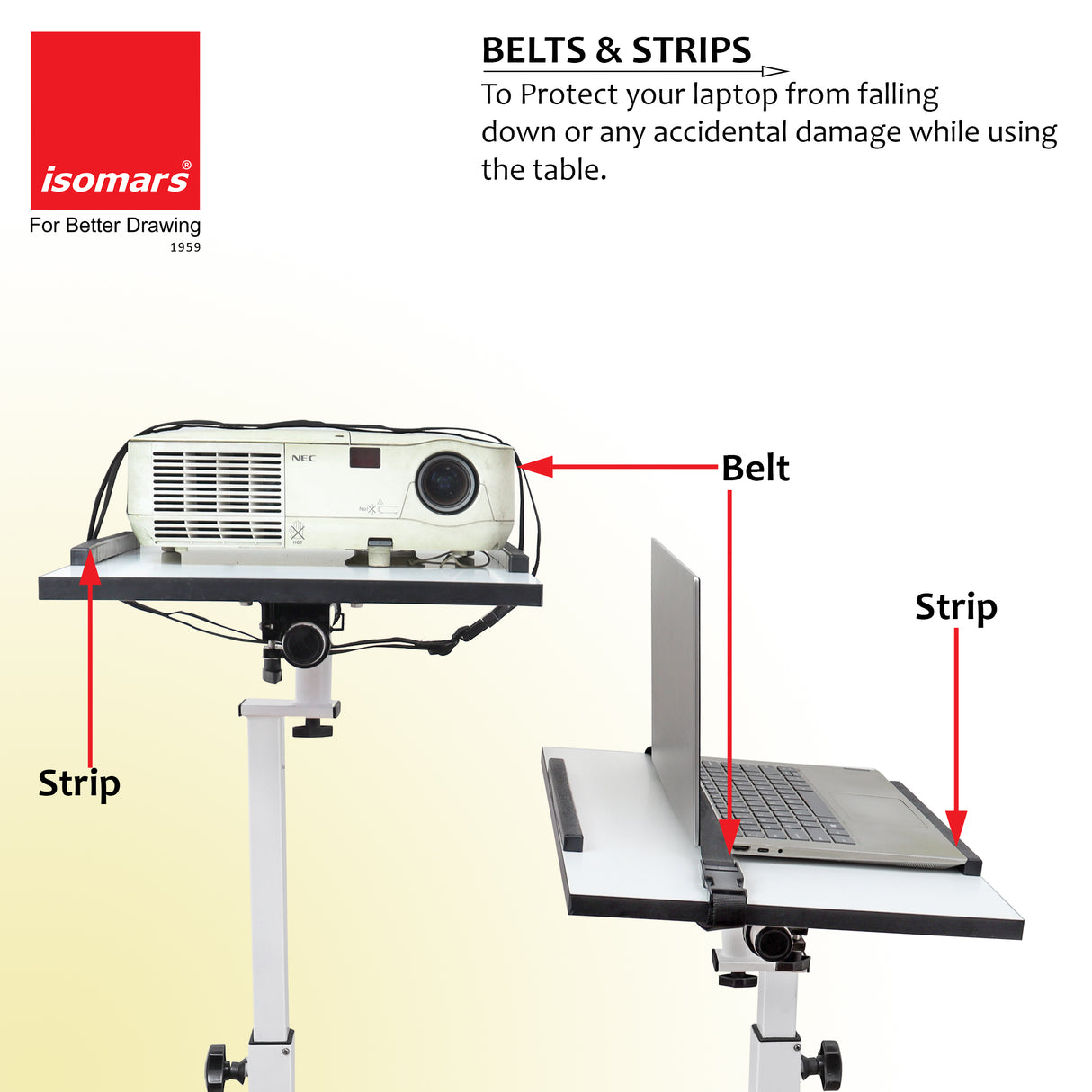 Isomars Sit &Stand 360° 2 Platforms Laptop & Projector User Table Multipurpose Angle Height & 360° Rotation Adjustable Both Side 2 Engineered Wood Board 20" / 50.8 cm x 14" / 35..5 cm (White)