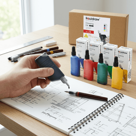 Technical Drawing Pen Ink 25ml | Waterproof High Opacity Ink for Rapidograph Pens, Drafting, Illustration & Calligraphy (Multi Colors) - Isomars