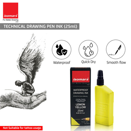 Technical Drawing Pen Ink 25ml | Waterproof High Opacity Ink for Rapidograph Pens, Drafting, Illustration & Calligraphy (Multi Colors) - Isomars