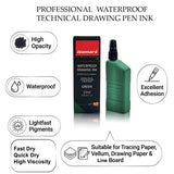 Technical Drawing Pen Ink 25ml | Waterproof High Opacity Ink for Rapidograph Pens, Drafting, Illustration & Calligraphy (Multi Colors) - Isomars