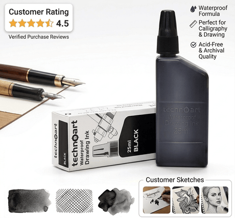 Technical Drawing Pen Ink 25ml | Waterproof High Opacity Ink for Rapidograph Pens, Drafting, Illustration & Calligraphy (Multi Colors) - Isomars