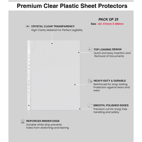 Transparent Document Sleeves Set of 25 - A3 Size - Isomars