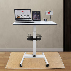 Isomars Airlift Made in India Multipurpose Height Adjustable 'SIT & Stand Laptop Table' with Foot Lever for Breakfast, Online Classes, Other Activities with Large Table Top (White)