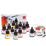 Waterproof Drawing Ink Set of 12 (35ml Each) with Dropper | Professional Artist Ink for Calligraphy, Illustration, Airbrush & Technical Drawing - Isomars