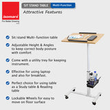 Isomars Multipurpose Laptop Table Study Desk, Lockable Wheels, & Adjustable Height and Angle for Breakfast Table, WFH & Online Classes (Wooden)