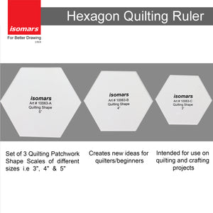 Isomars Regular Hexagon Quilting Patchwork Shape Scale Template Set of 3 Pcs