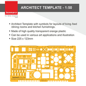 Isomars Metric 1:50 Scale Architectural Drawing Template Stencil - Furniture Symbols for House Interior Floor Plan Design