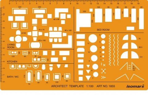 Architectural Drawing Template Stencil - Architect Technical Drafting Supplies - Furniture Symbols for House Interior Floor Plan Design