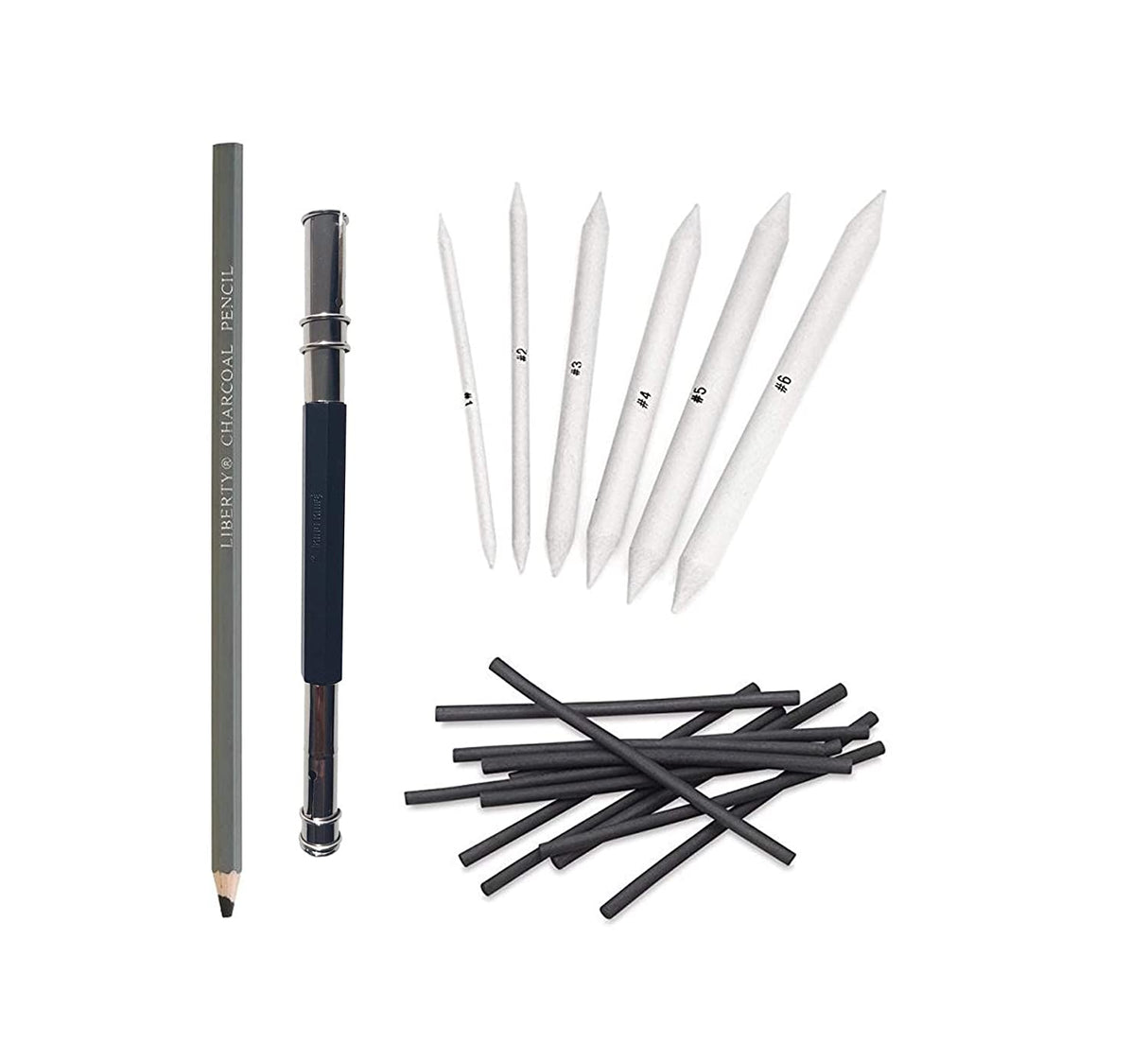 Isomars Paper Stumps Set of 6 with Charcoal & Pencil Extender