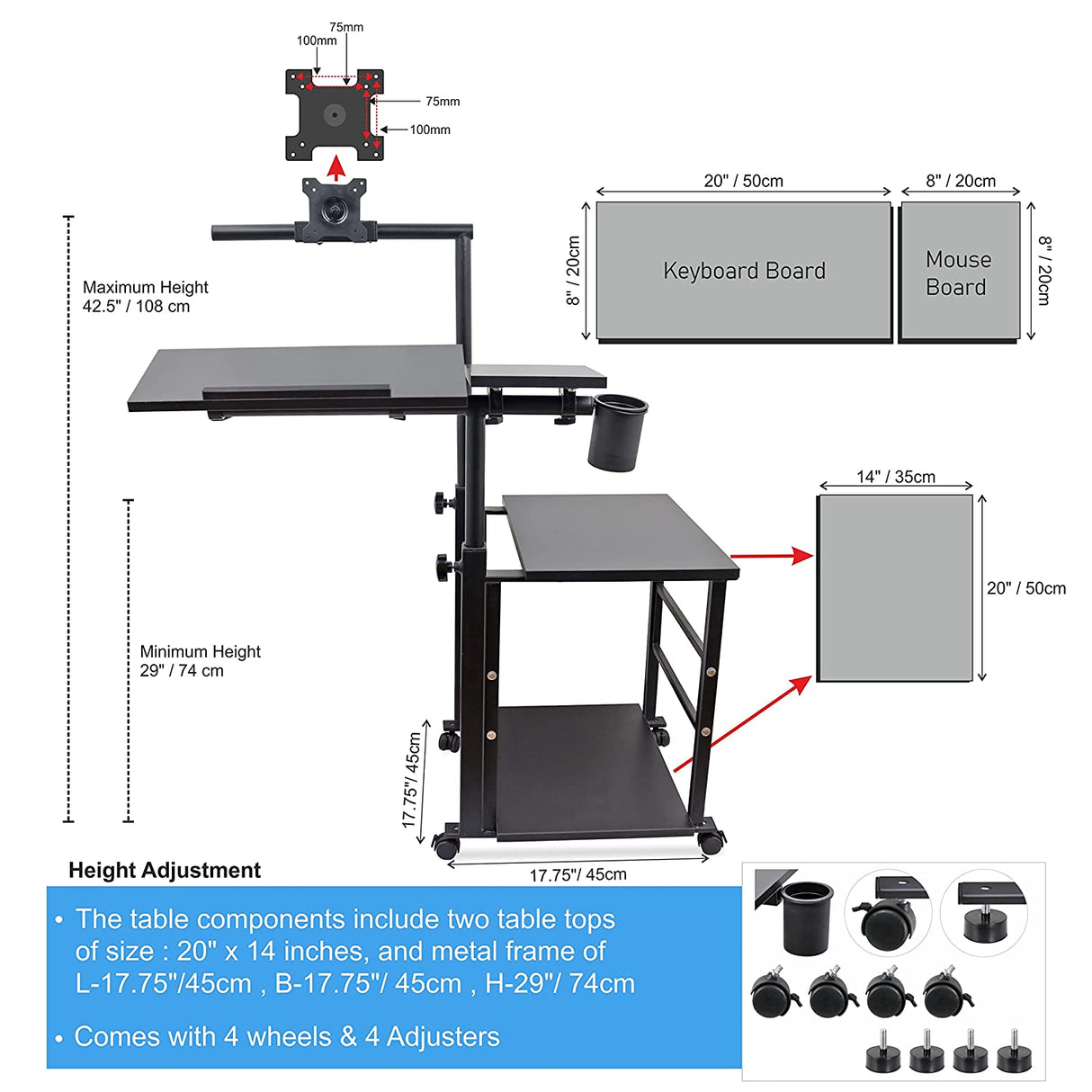 Isomars Computer Table - Adjustable - Professional Workstation for Computer - Ideal for Home, Schools, Office, Hospitals, Gaming Etc.