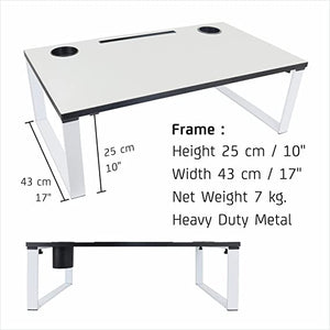 Isomars Multipurpose Bed Desk / Floor Desk Laptop Study Table for Work from Home, Online Classes, Card Games and Kid's Activities, Length - 76 cm, Width - 43 cm and Height - 25 cm (White)