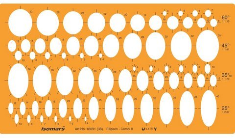 Isomars Ellipses Drafting Designing Template Stencil - Assorted Sizes and Degrees