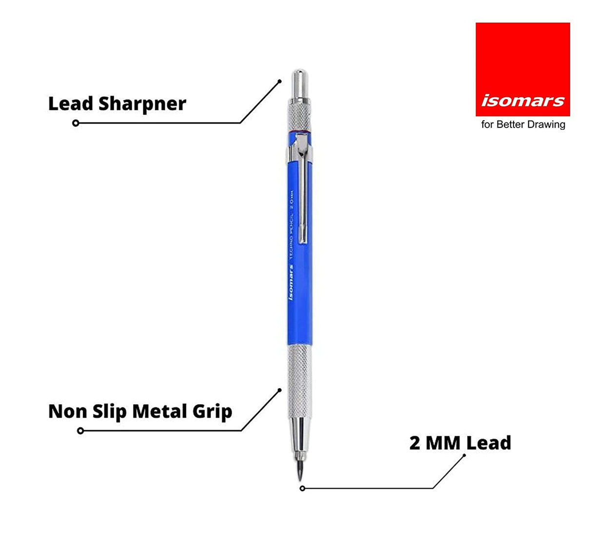 Isomars Mechanical Pencil 0.5mm And 2mm Combo - Clutch Pencils - Black And Blue With Lead And Eraser