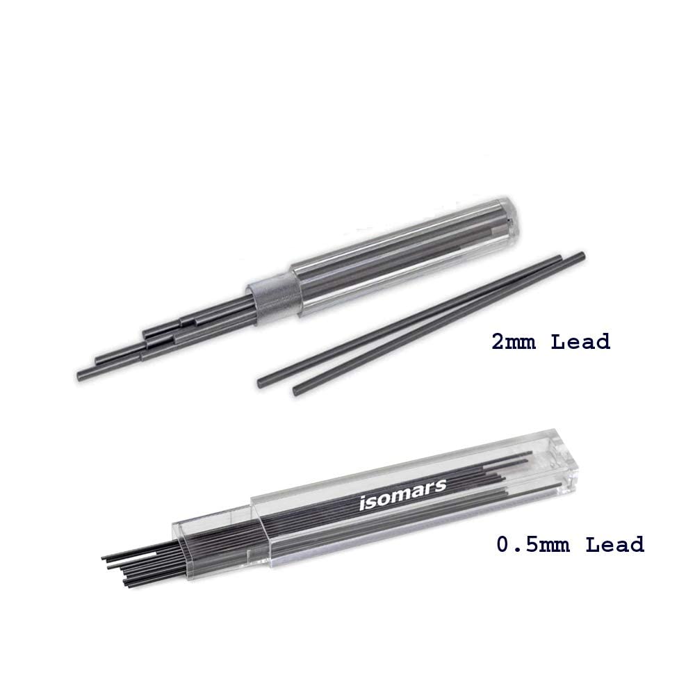 Isomars Mechanical Pencil 0.5mm And 2mm Combo - Clutch Pencils - Black And Blue With Lead And Eraser