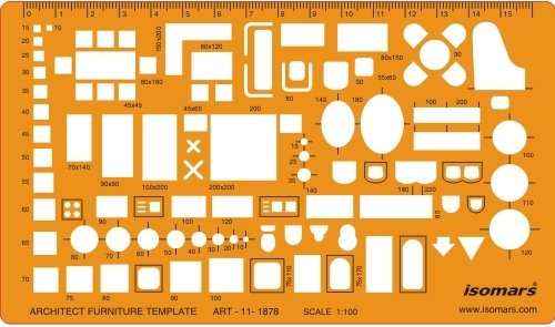 Isomars 1:100 Scale Architectural Drawing Template Stencil, Technical Drafting Supplies, Furniture Symbols For House Interior Floor Plan Design