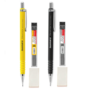 Isomars Mechanical Pencil - Draftex Pencil 0.5mm With Leads And Eraser- Black And Yellow Pencil Combo