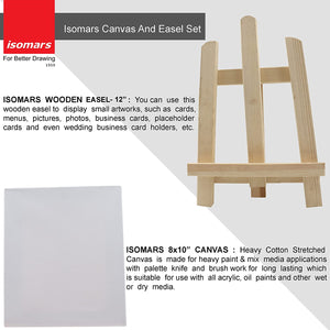 Isomars Artists Kit - Set of Wooden Easel and Canvas - Display Stand and Display / Painting Board Combo