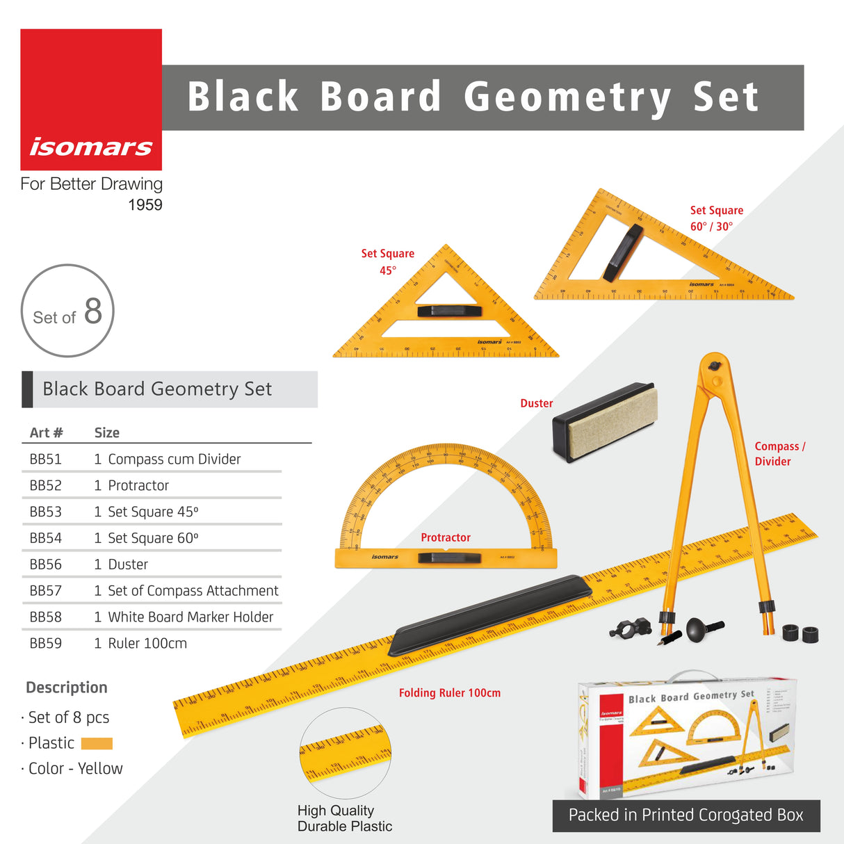 Isomars Black Board/White Board Geometry Set - (Big Size)