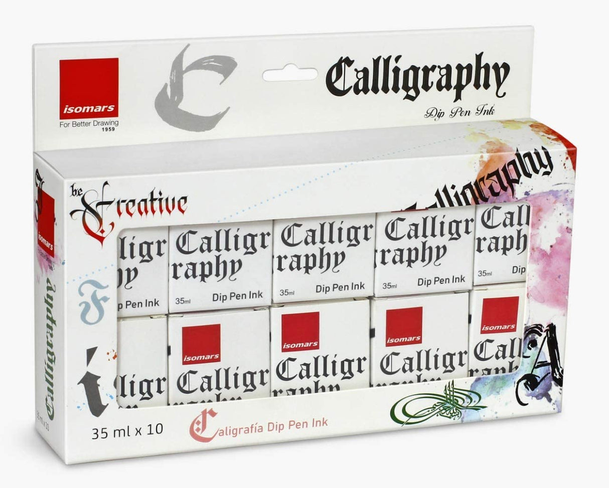 Calligraphy Ink (Set of 10) with FREE Straight and Oblique Holders