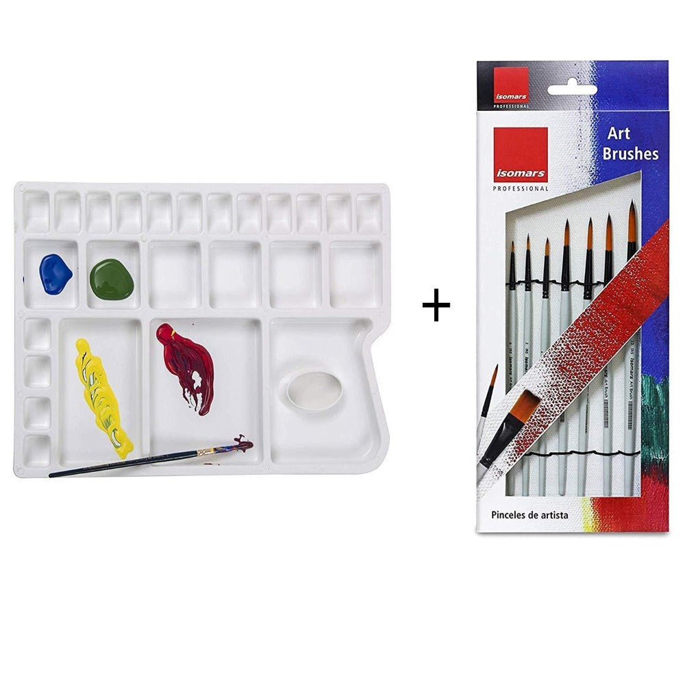 Isomars Color Mixing Palette with Round Paint Brushes