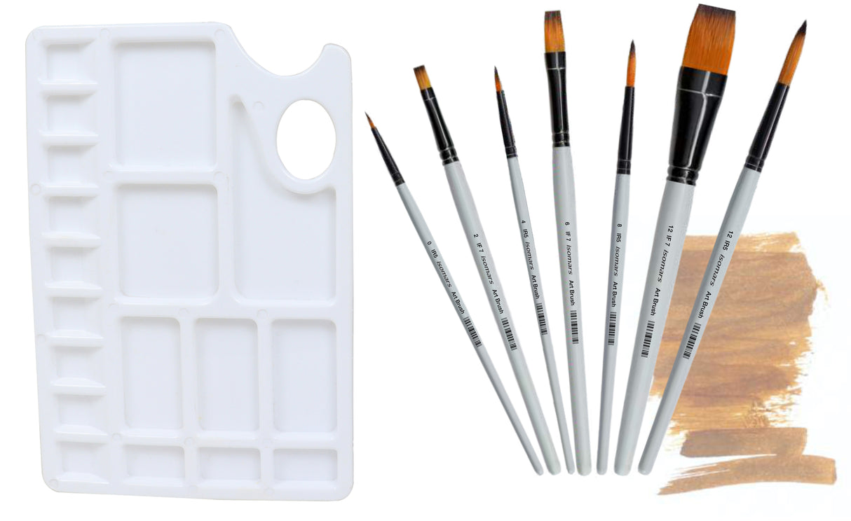 Colour Mixing Palette & Flat and Round Brushes (Set of 7)