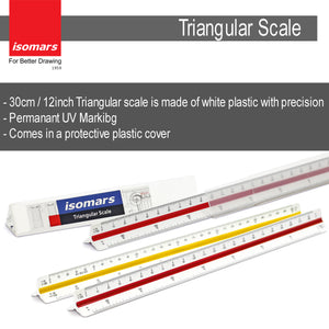 Isomars Rolling Ruler, Triangular Scale, 0.5 Clutch Pencil with Lead And Eraser And Steel Scale 30CM Combo - For Architects, Engineering Students And General Purposes