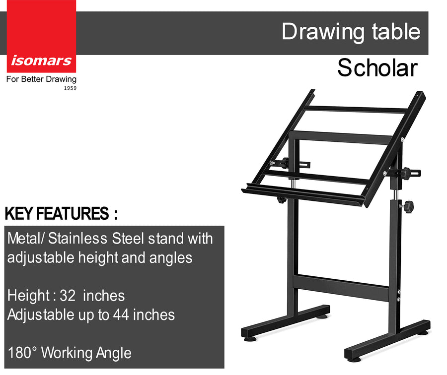 Isomars Drawing Board Table - Scholar with White Laminated Board Size - 25.5"x35" and Drafter