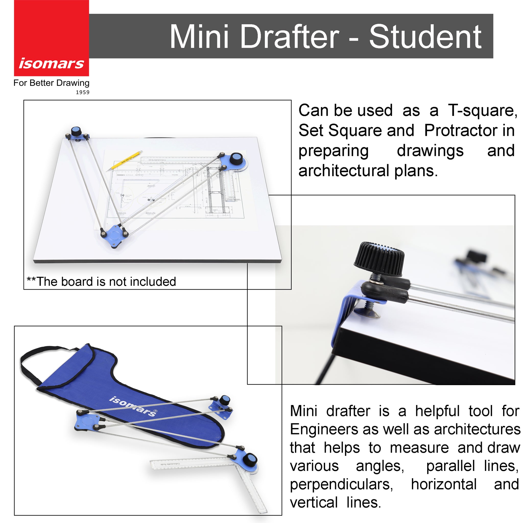 Mini Drafter for Engineering Drawing for Students  Architect  Contains Mini Drafter  Sheet Container Tube  Scale  Procircle Set Square and Geometry - 2