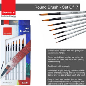 Isomars Brush Roll Up Case with Set of 7 Round Brushes for Painting